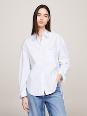 Tommy Jeans Blue Oversized 100% Cotton Stripe Shirt - Image 1 of 6