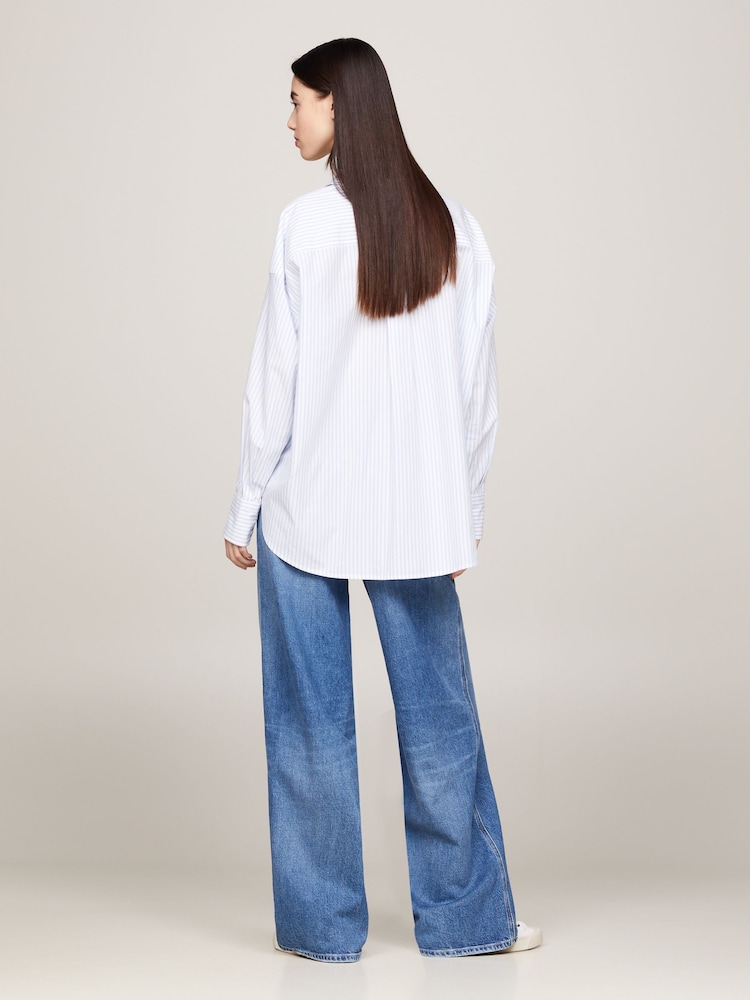 Tommy Jeans Blue Oversized 100% Cotton Stripe Shirt - Image 2 of 6