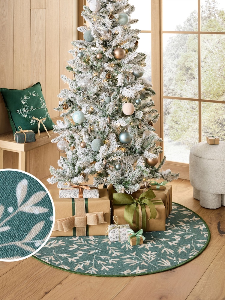 Green Washable Mistletoe Christmas Tree Mat - Image 1 of 3