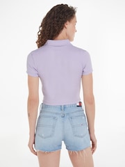 Tommy Jeans Purple Crop Polo Top - Image 2 of 6