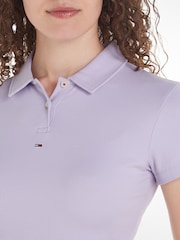 Tommy Jeans Purple Crop Polo Top - Image 3 of 6