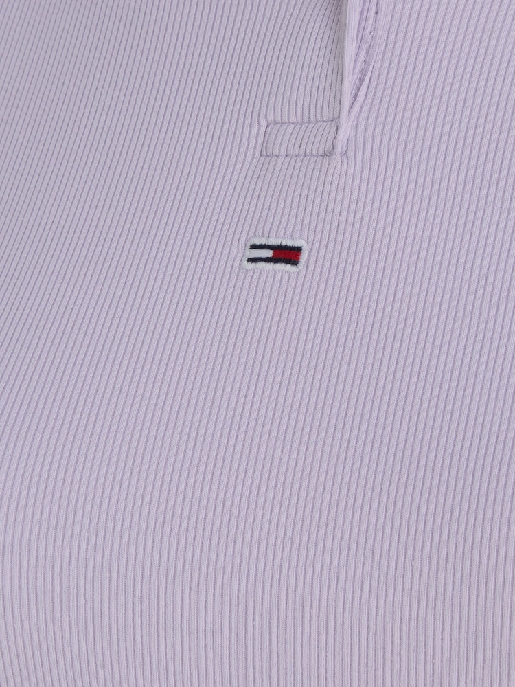 Tommy Jeans Purple Crop Polo Top - Image 6 of 6