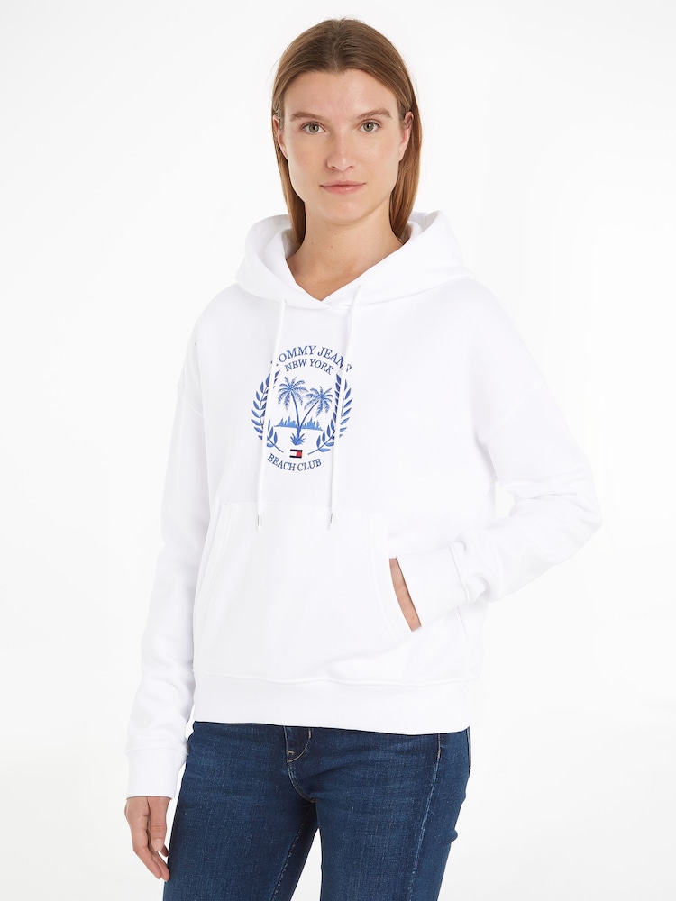 Tommy Jeans White Palm Print Hoodie - Image 1 of 6