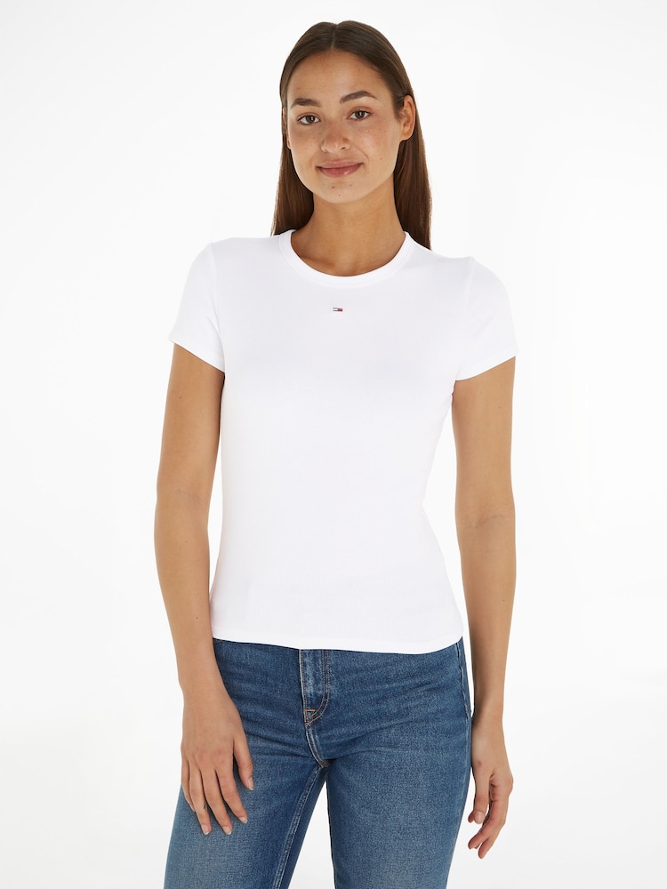 Tommy Hilfiger White Slim Essential Rib T-Shirt - Image 1 of 6