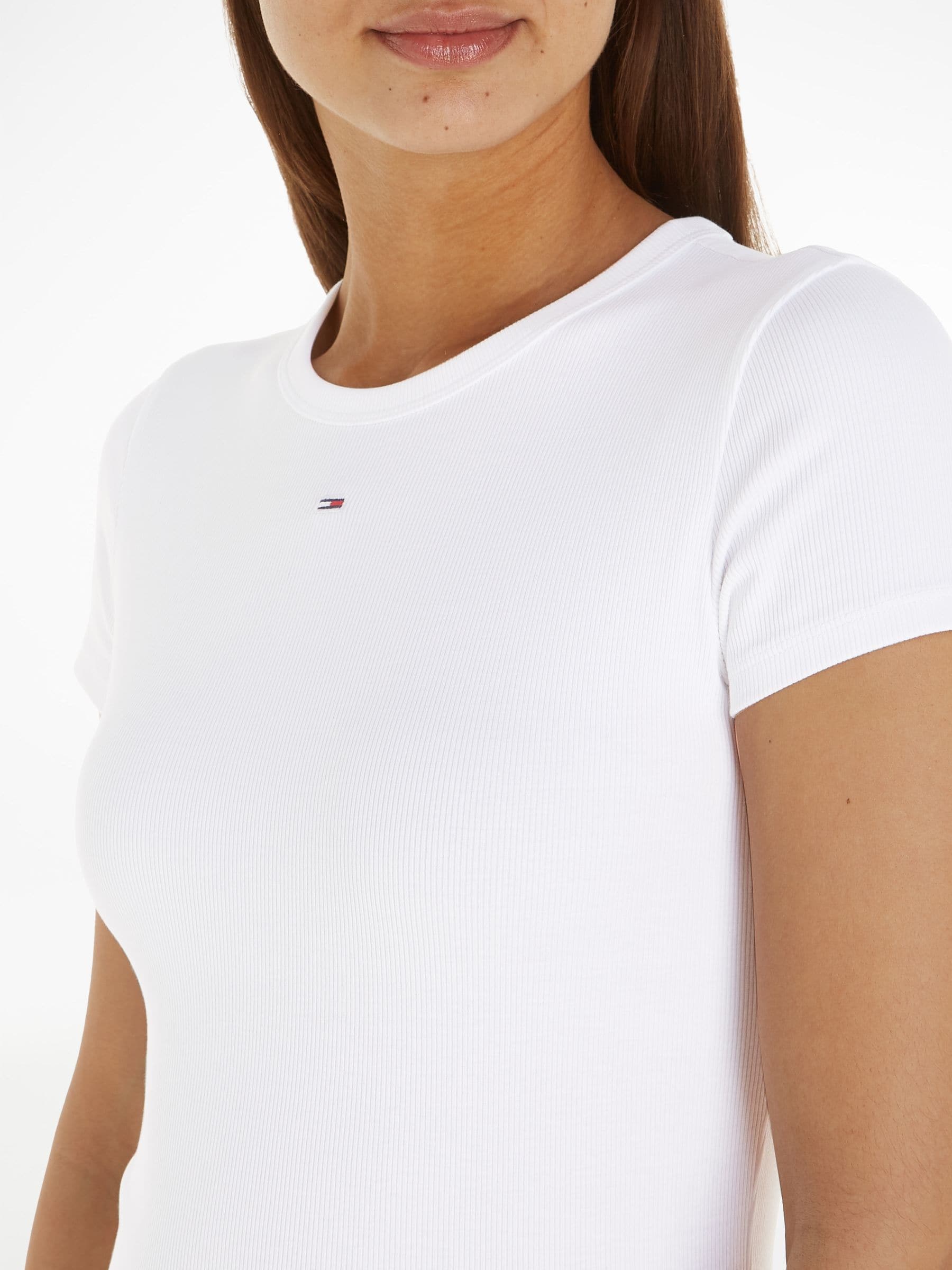Buy Tommy Hilfiger White Slim Essential Rib T-Shirt from
