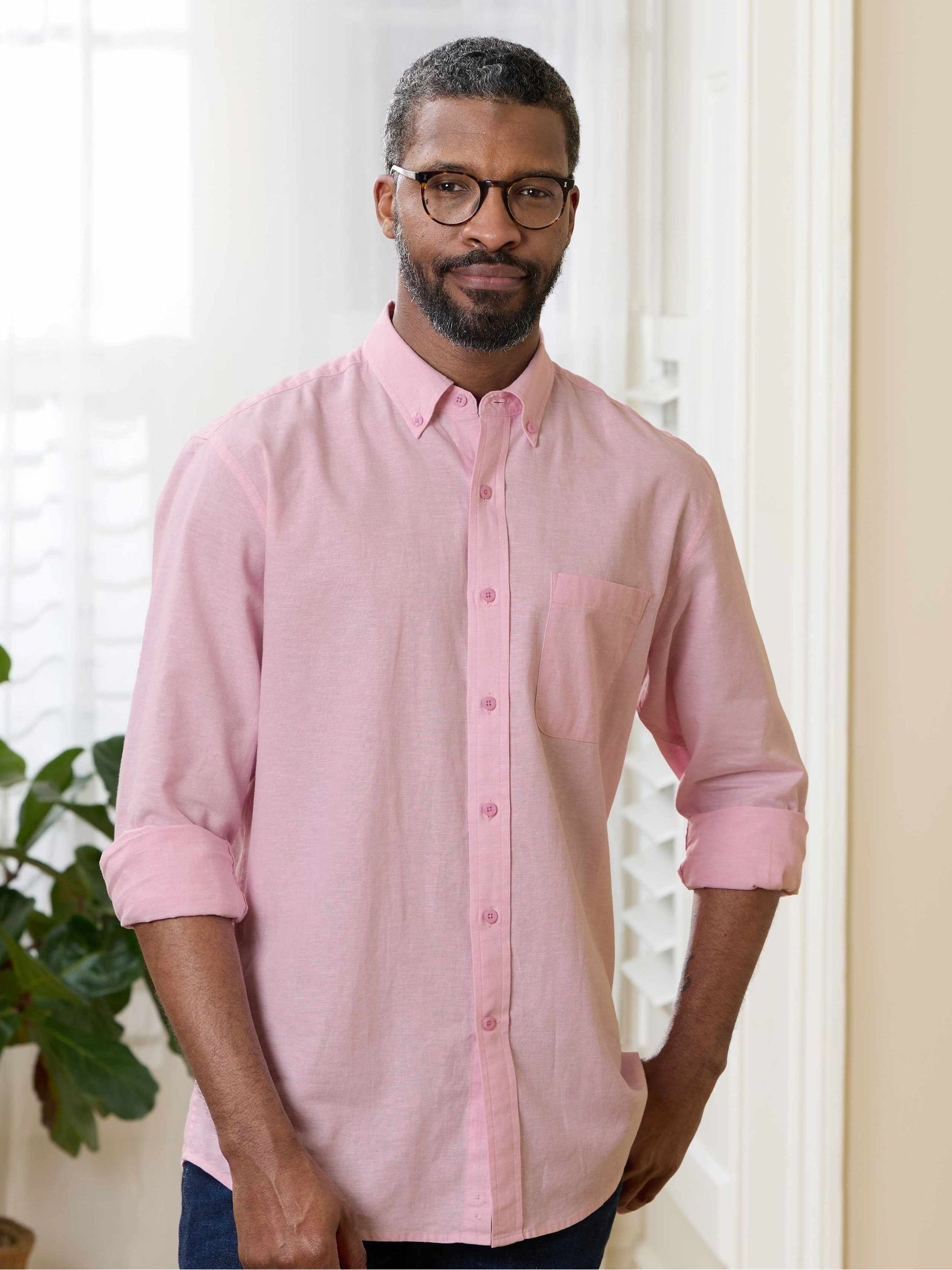 Buy Savile Row Company Pink Classic Fit Linen Cotton Blend Button