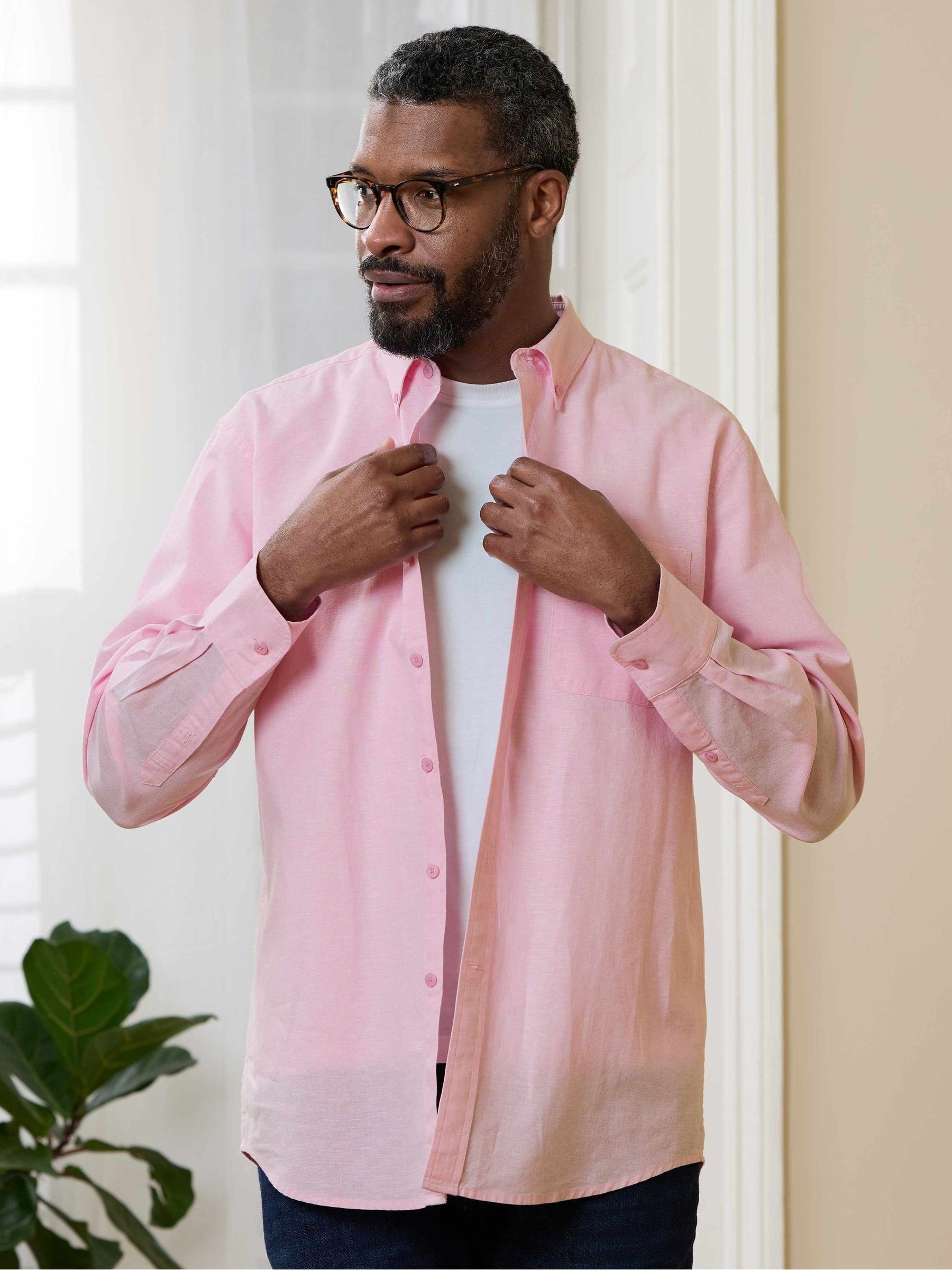 Buy Savile Row Company Pink Classic Fit Linen Cotton Blend Button