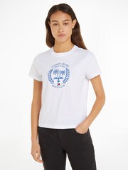 Tommy Jeans White Palm Print 100% Cotton T-Shirt - Image 1 of 6