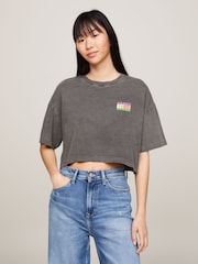 Tommy Jeans Grey Oversized Crop 100% Cotton T-Shirt - Image 1 of 6