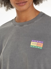 Tommy Jeans Grey Oversized Crop 100% Cotton T-Shirt - Image 3 of 6
