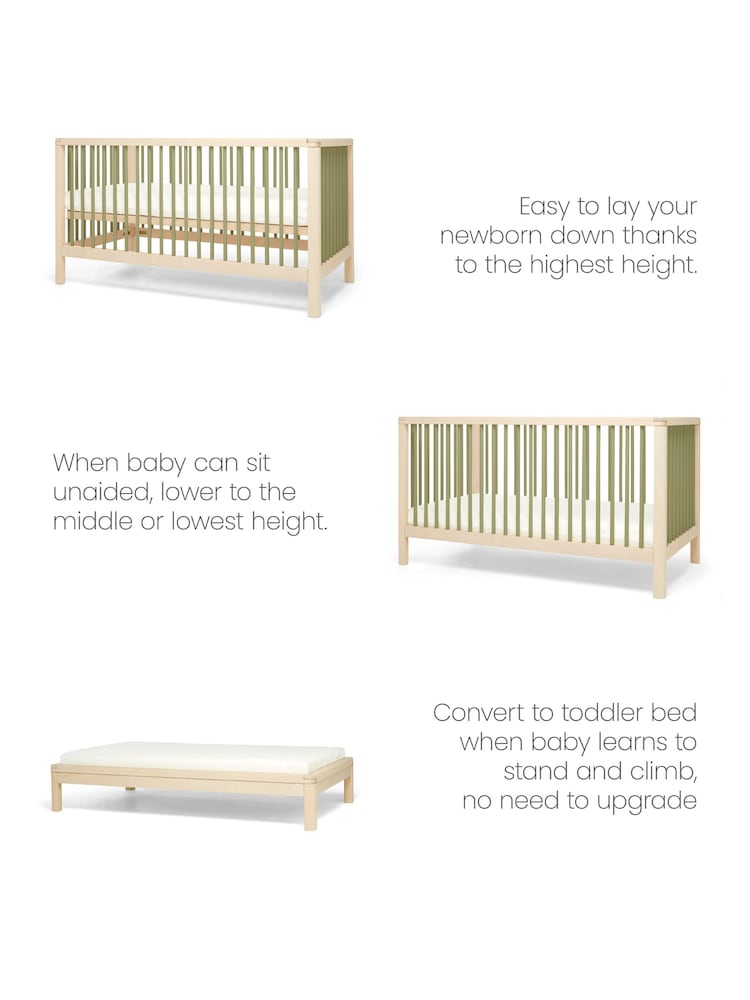 Mamas & Papas Natural Moss Green Solo Cot Bed - Image 9 of 9