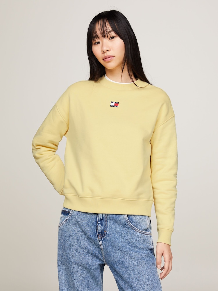 Tommy Jeans Yellow 100% Cotton Boxy Badge Sweatshirt - Image 1 of 6