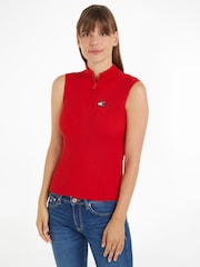 Tommy Jeans Red Zip Badge Sweater Vest - Image 1 of 6