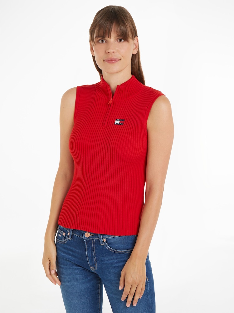 Tommy Jeans Red Zip Badge Sweater Vest - Image 1 of 6