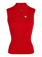 Tommy Jeans Red Zip Badge Sweater Vest - Image 4 of 6
