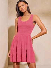 Lipsy Pink Knitted Stitch Detail Fit and Flare Mini Dress - Image 4 of 7