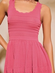 Lipsy Pink Knitted Stitch Detail Fit and Flare Mini Dress - Image 7 of 7