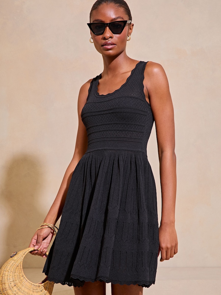 Lipsy Black Knitted Stitch Detail Fit and Flare Mini Dress - Image 1 of 4
