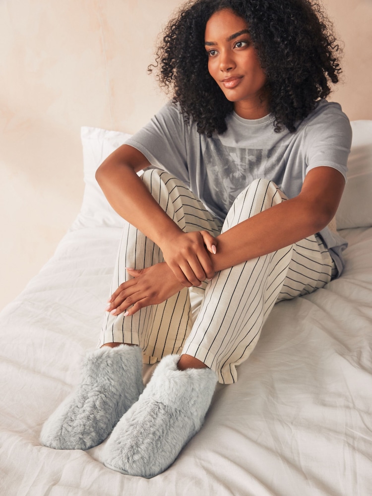 Grey Faux Fur Boot Slippers - Image 2 of 7