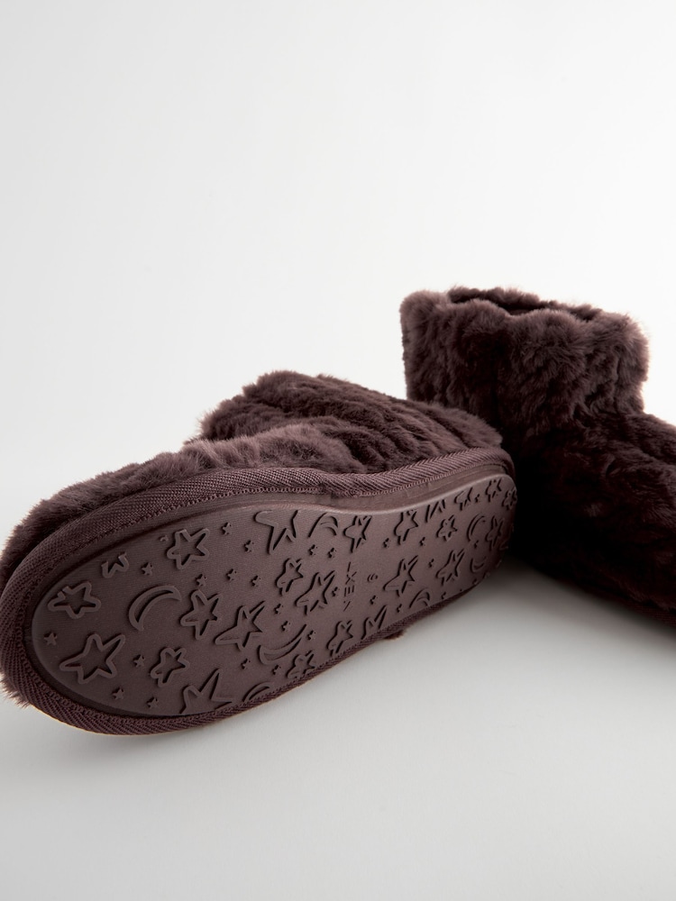 Chocolate Brown Faux Fur Boot Slippers - Image 7 of 7