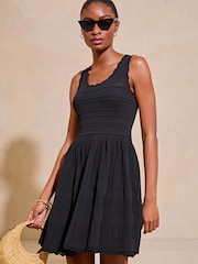 Lipsy Black Petite Knitted Stitch Detail Fit and Flare Mini Dress - Image 1 of 4