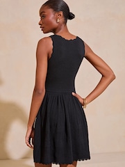 Lipsy Black Petite Knitted Stitch Detail Fit and Flare Mini Dress - Image 2 of 4