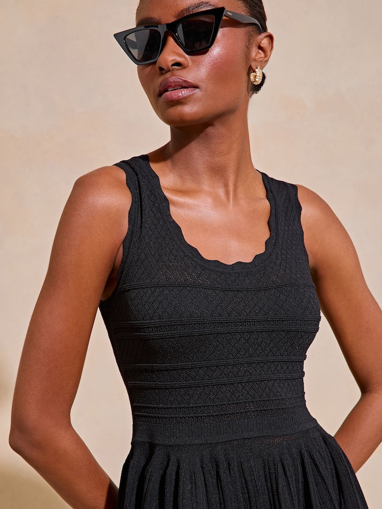 Lipsy Black Petite Knitted Stitch Detail Fit and Flare Mini Dress - Image 4 of 4