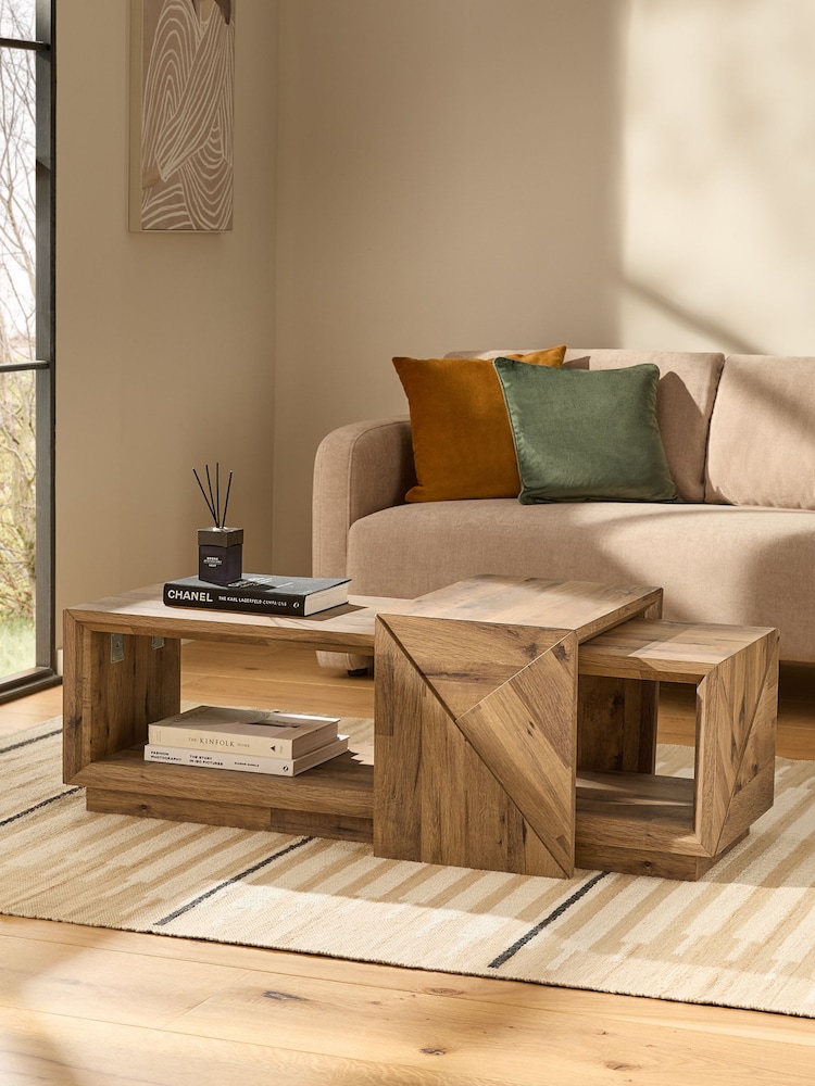 Dark Bronx Bronx Marquetry Oak Effect Set of 2 Nesting Coffee Tables - Image 1 of 7