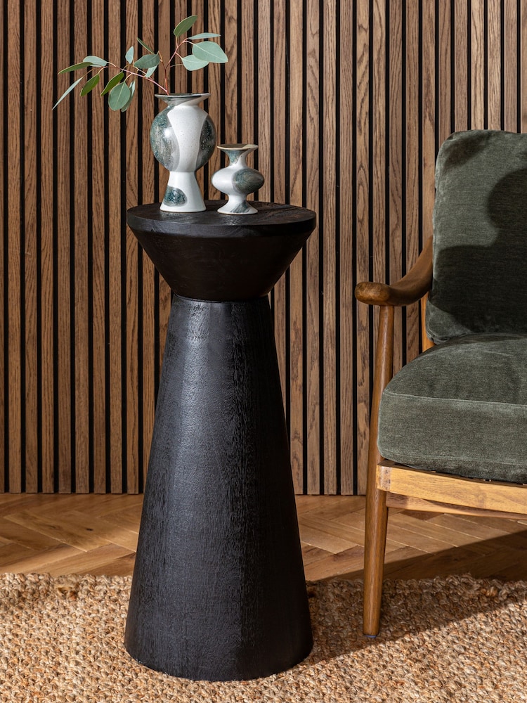 Black Mango Wood Large Trumpet Plinth Side Table - Image 1 of 4