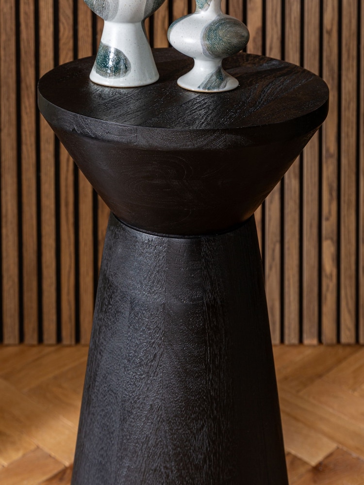 Black Mango Wood Large Trumpet Plinth Side Table - Image 2 of 4