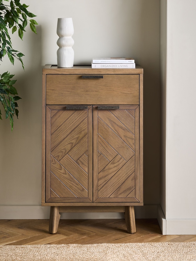 Natural Tetbury Solid Oak and Veneer Space Saving Small Slim Sideboard - Image 2 of 9