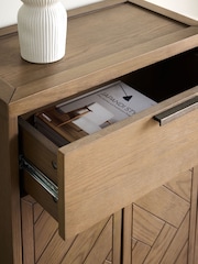 Natural Tetbury Solid Oak and Veneer Space Saving Small Slim Sideboard - Image 4 of 9