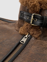 Reiss Tobacco Brown Bodrum Shearling Distressed Aviator Jacket - Image 11 of 11