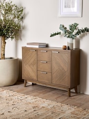 Natural Tetbury Solid Oak and Veneer Space Saving Large Slim Sideboard - Image 1 of 12