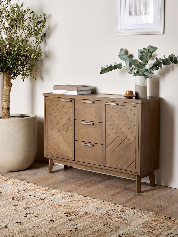 Natural Tetbury Solid Oak and Veneer Space Saving Large Slim Sideboard - Image 1 of 12