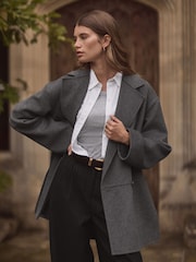 Grey Premium Handsewn Wool Blend Blazer Coat - Image 1 of 7