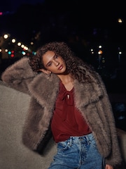 Neutral Short Faux Fur Jacket - Image 1 of 3