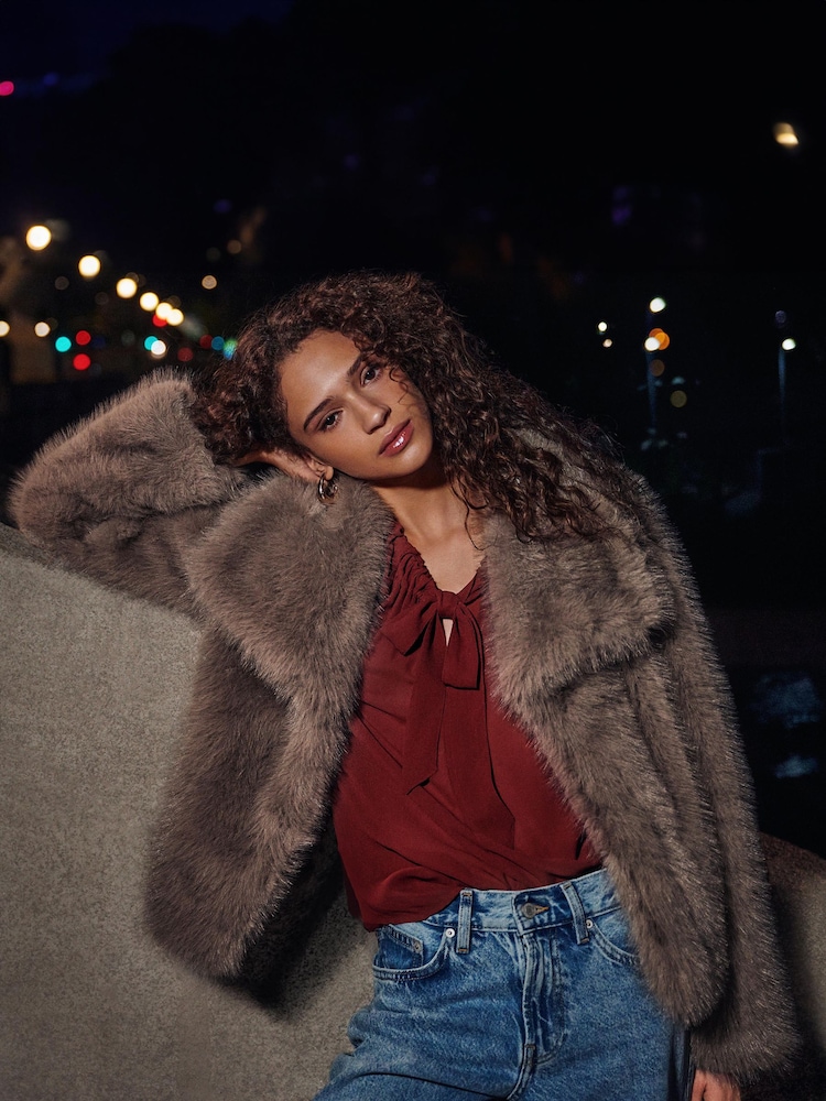 Neutral Short Faux Fur Jacket - Image 1 of 3