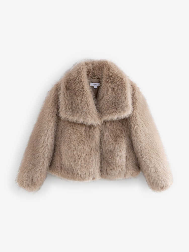 Neutral Short Faux Fur Jacket - Image 2 of 3