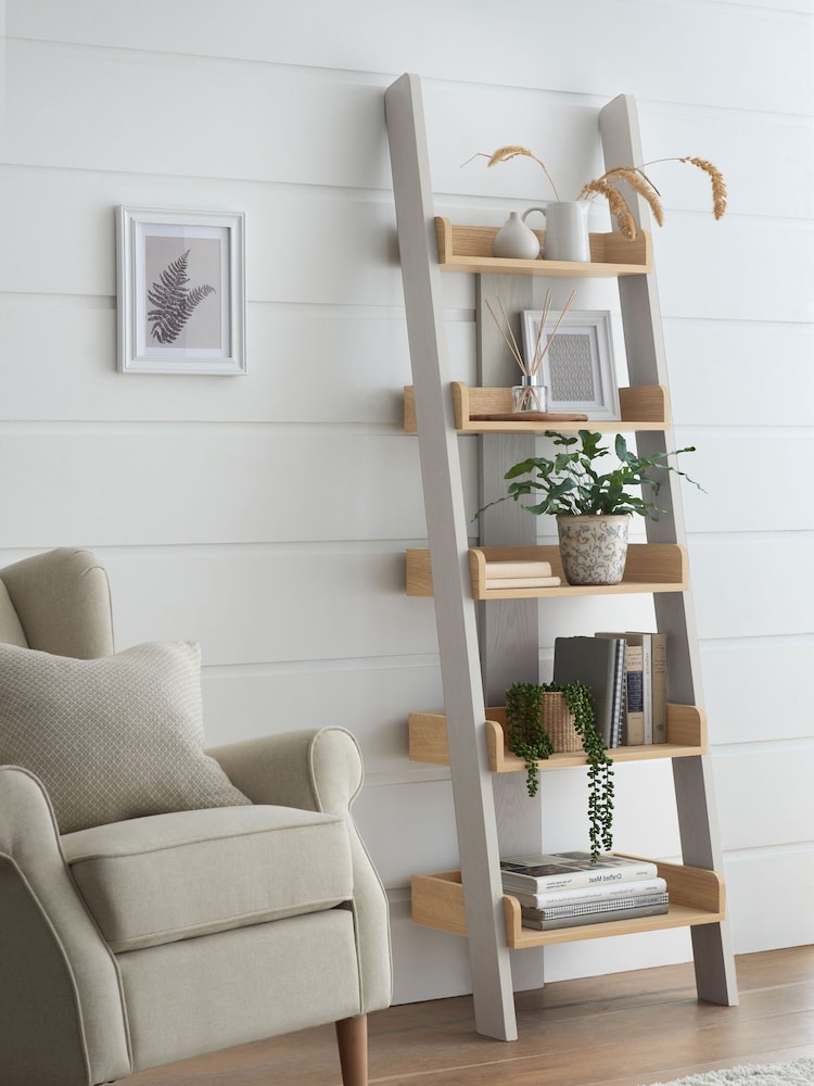 Dove Grey Malvern Oak Effect Narrow Ladder Shelf - Image 1 of 6