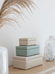 Chapter B Set of 3 Cream Lattice Storage Baskets - Image 1 of 5