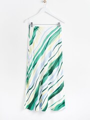 Oliver Bonas Green Stripe Satin Midi Skirt - Image 2 of 7