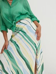 Oliver Bonas Green Stripe Satin Midi Skirt - Image 7 of 7
