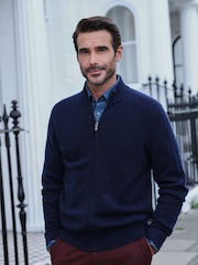 Blau - Pure Collection Strickjacke aus Wollmischung mit durchgehendem Reißverschluss und Kaschmir - Bild 4 von 5