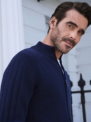 Blau - Pure Collection Strickjacke aus Wollmischung mit durchgehendem Reißverschluss und Kaschmir - Bild 5 von 5