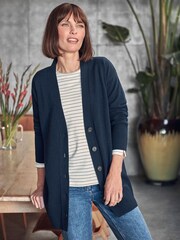 Pure Collection Blue Ribbed Cashmere Boyfriend Cardigan - Image 1 of 3