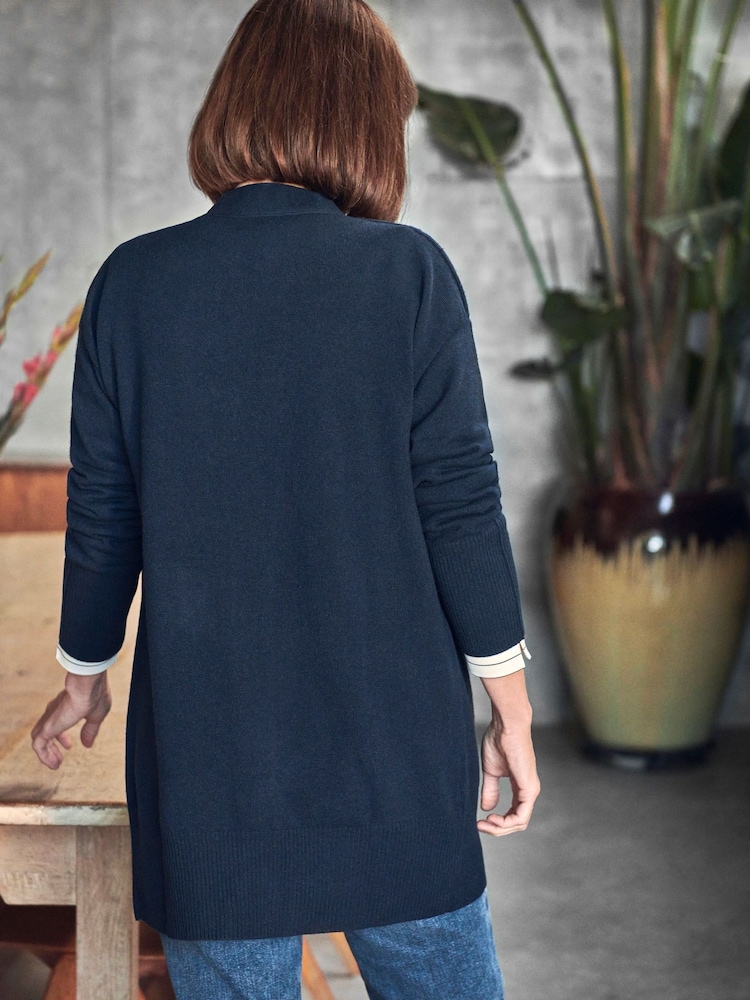 Pure Collection Blue Ribbed Cashmere Boyfriend Cardigan - Image 2 of 3 Pure Collection Blue Ribbed Cashmere Boyfriend Cardigan - Image 2 of 3
