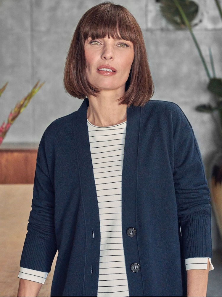 Pure Collection Blue Ribbed Cashmere Boyfriend Cardigan - Image 3 of 3 Pure Collection Blue Ribbed Cashmere Boyfriend Cardigan - Image 3 of 3