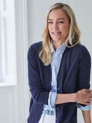 Pure Collection Cashmere V-Neck Cardigan with Colour Matched Buttons - Image 2 of 3