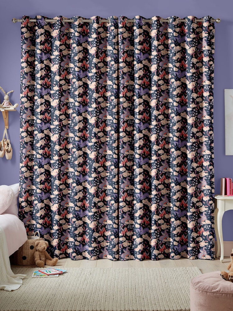 Cath Kidston Navy Blue Kids Unicorn Made To Measure 100% Cotton Curtains - Image 2 of 9